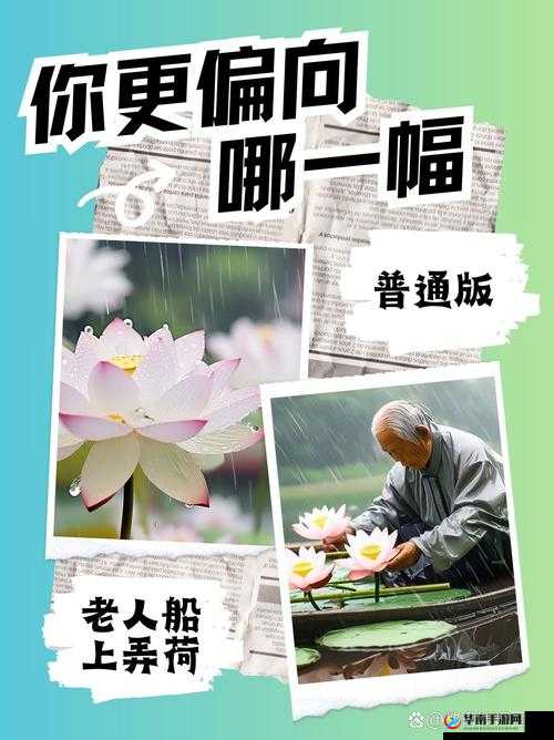 老人船上弄雨荷：一幅悠然的画面
